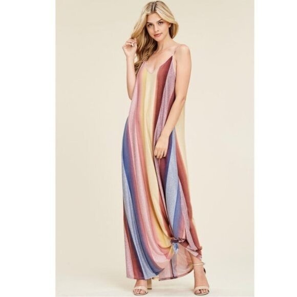 WHITE BIRCH Large Vertical Stripe Color Block Maxi Dress Vacation Oversized - Picture 2 of 7